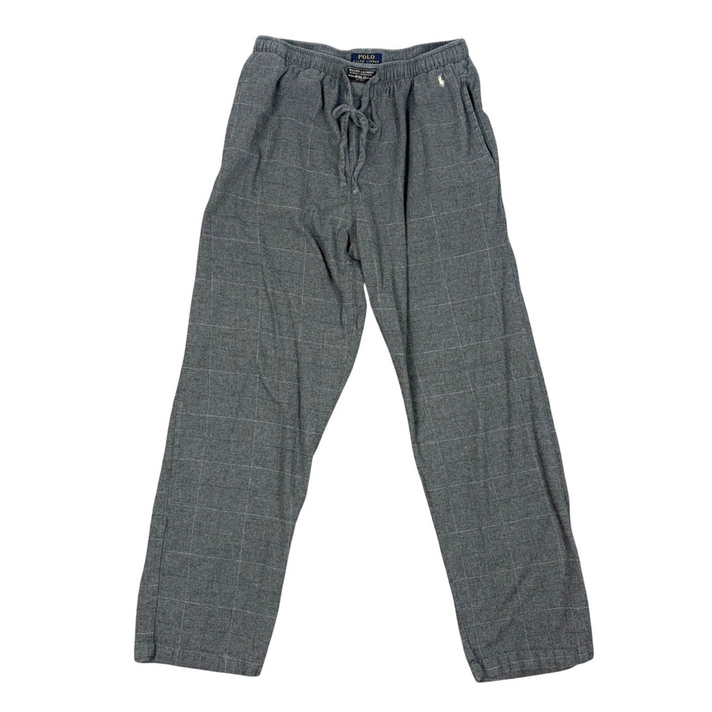 Polo Ralph Lauren Mens Grey Windowpane Plaid Flannel Pajama Pants Size Medium